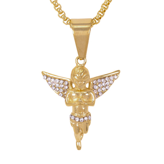 Large Angel Necklace with 3mm Round Box Chain 24" - SCP-3088**