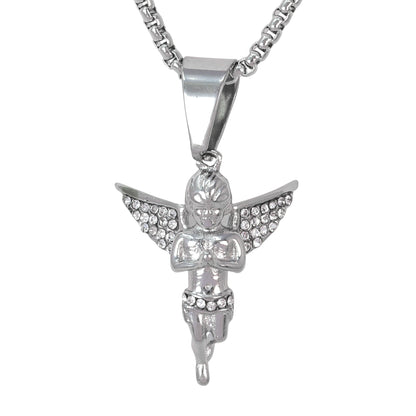 Large Angel Necklace with 3mm Round Box Chain 24" - SCP-3088**