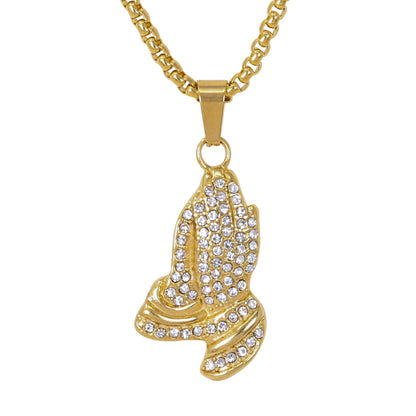 Large Praying Hands Necklace with 3mm Round Box Chain 24" - SCP-3089**