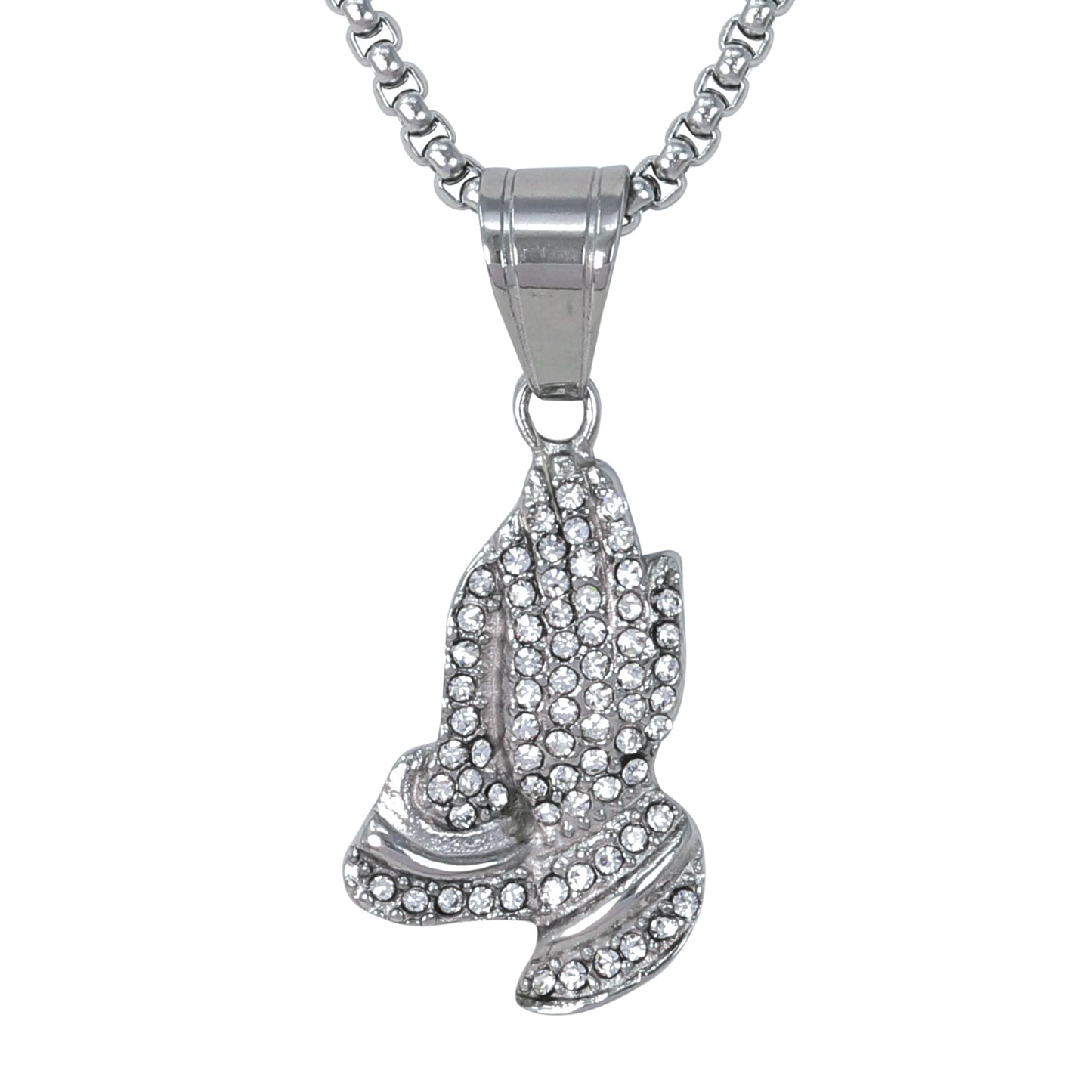 Large Praying Hands Necklace with 3mm Round Box Chain 24" - SCP-3089**