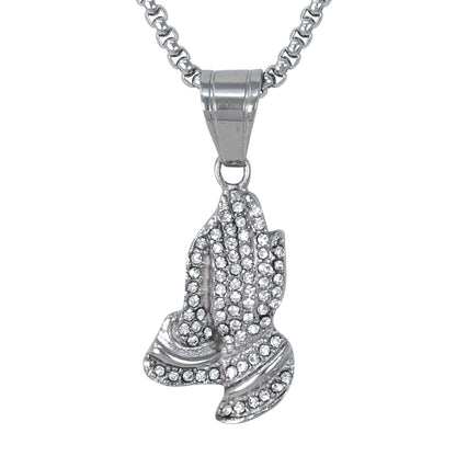 Large Praying Hands Necklace with 3mm Round Box Chain 24" - SCP-3089**