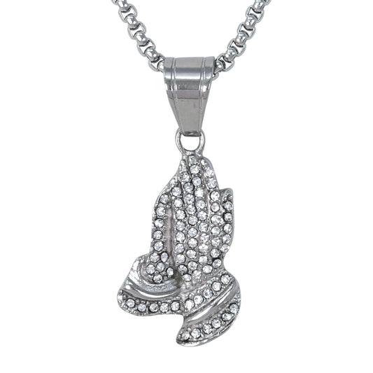 Large Praying Hands Necklace with 3mm Round Box Chain 24" - SCP-3089**