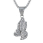Large Praying Hands Necklace with 3mm Round Box Chain 24" - SCP-3089**