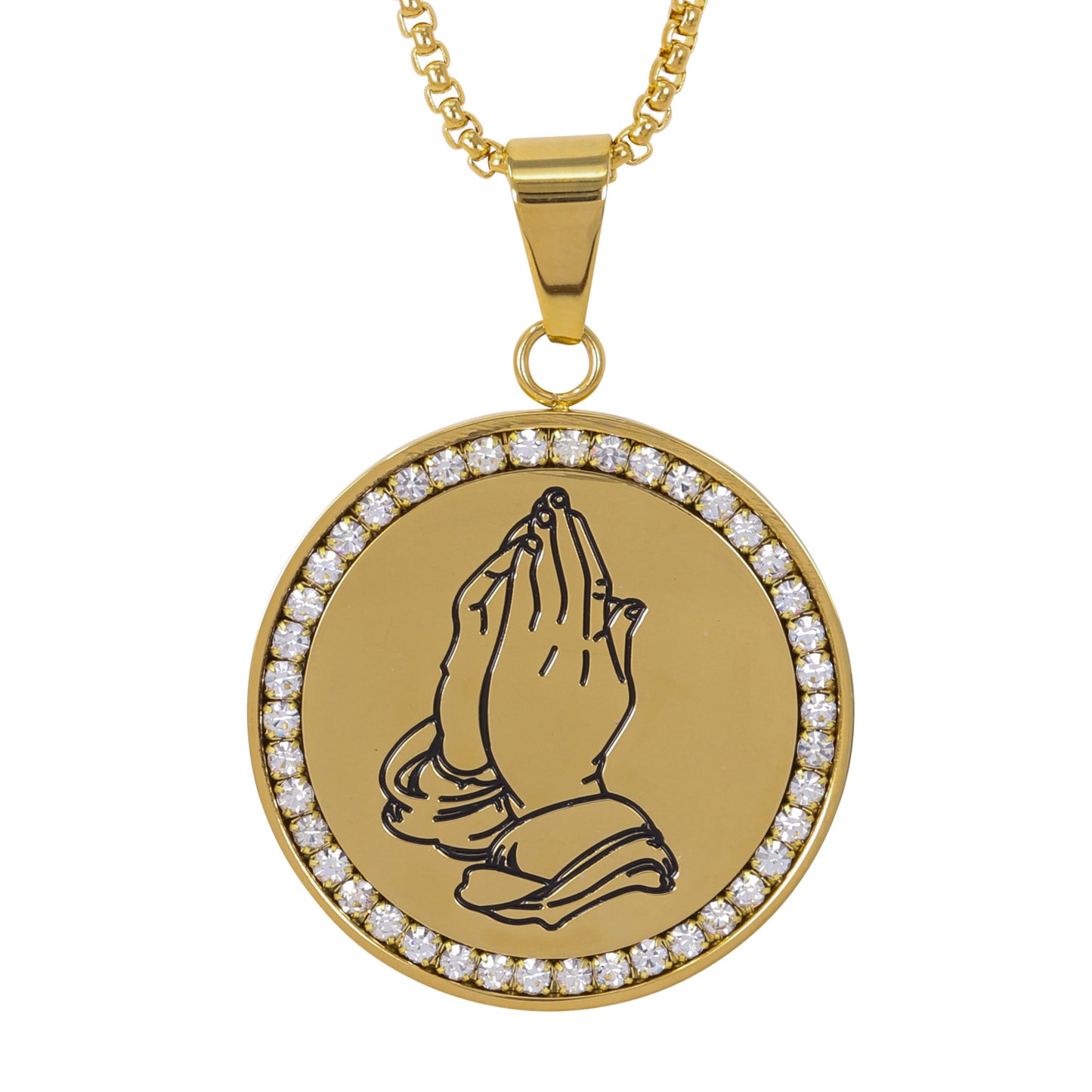 Large Praying Hands Necklace with 3mm Round Box Chain 24" - SCP-3106**