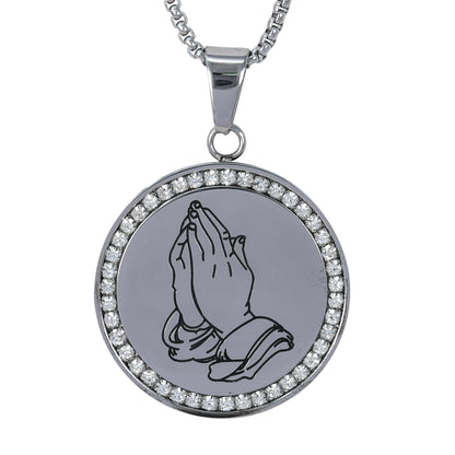 Large Praying Hands Necklace with 3mm Round Box Chain 24" - SCP-3106**