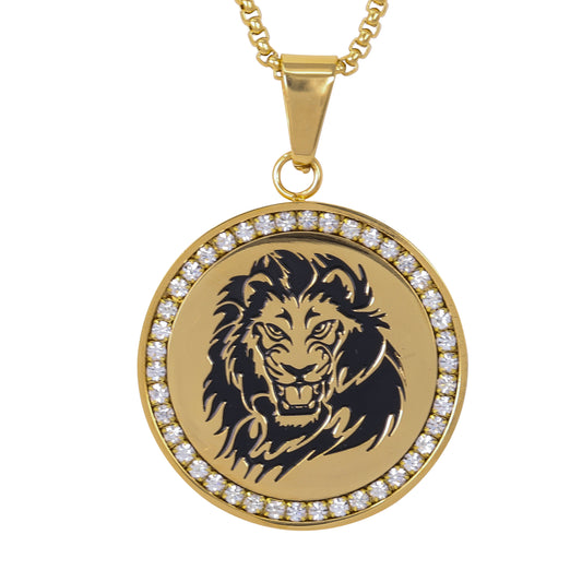 Large Lion Necklace with 3mm Round Box Chain 24" - SCP-3108**