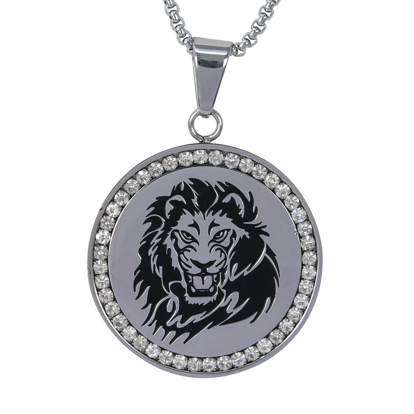 Large Lion Necklace with 3mm Round Box Chain 24" - SCP-3108**