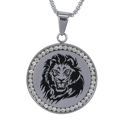 Large Lion Necklace with 3mm Round Box Chain 24" - SCP-3108**