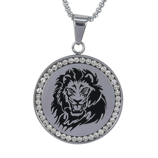 Large Lion Necklace with 3mm Round Box Chain 24" - SCP-3108**