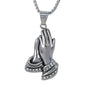 Large Praying Hands Necklace with 3mm Round Box Chain 24" - SCP-3112**