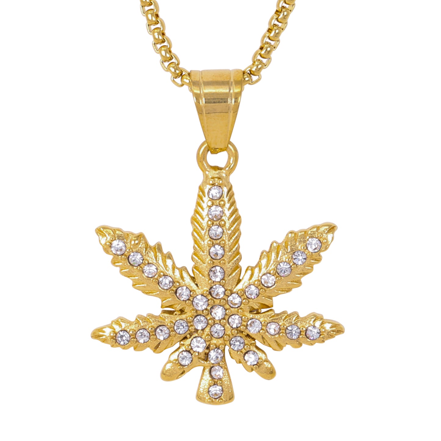 Large Leaf Necklace with 3mm Round Box Chain 24" - SCP-3113