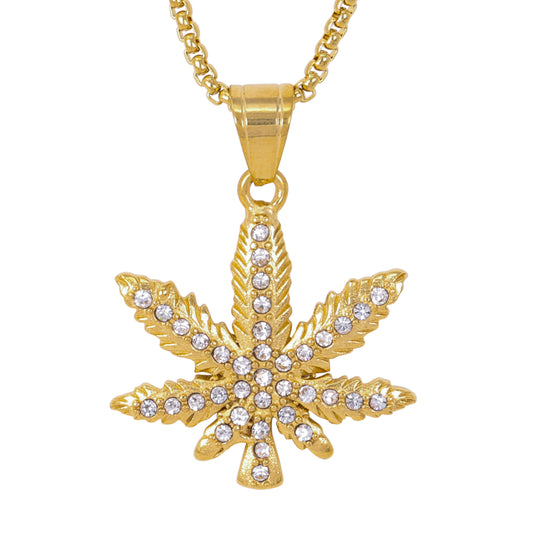 Large Leaf Necklace with 3mm Round Box Chain 24" - SCP-3113