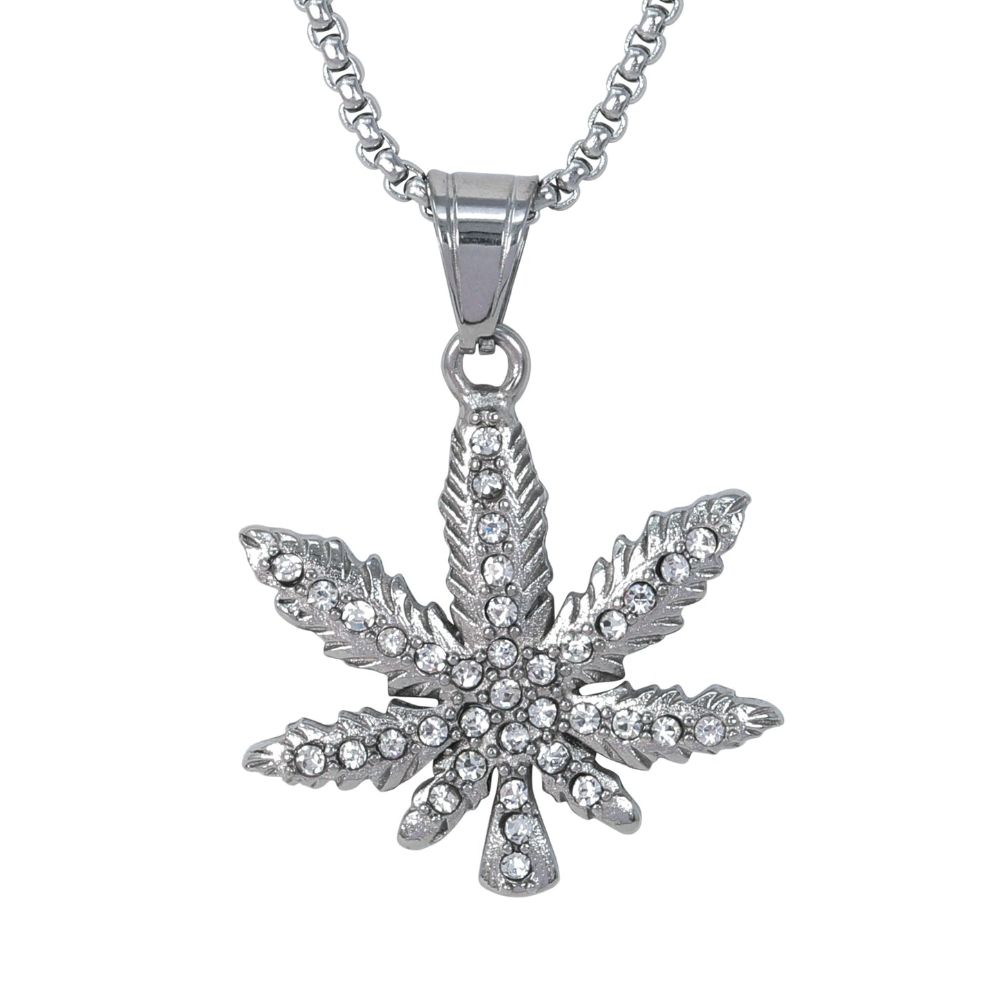 Large Leaf Necklace with 3mm Round Box Chain 24" - SCP-3113