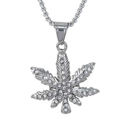 Large Leaf Necklace with 3mm Round Box Chain 24" - SCP-3113