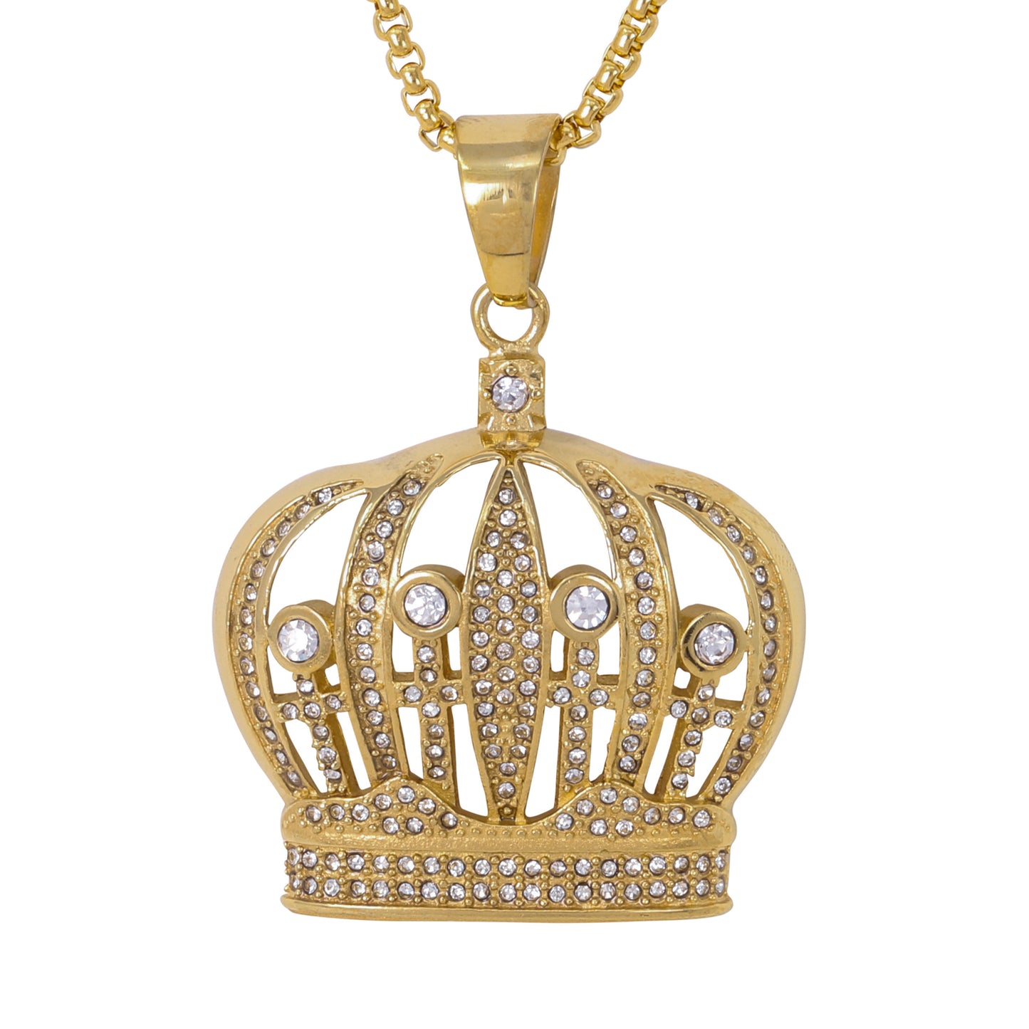 Large Crown Necklace with 3mm Round Box Chain 24" - SCP-3114**