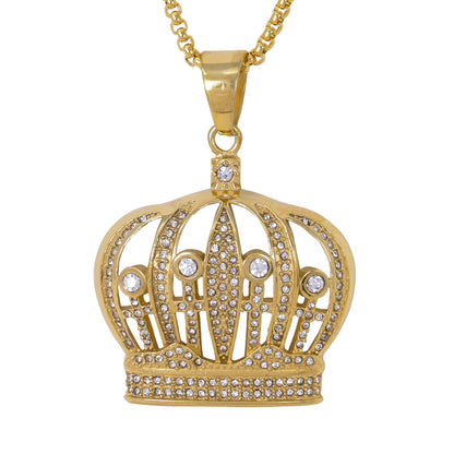 Large Crown Necklace with 3mm Round Box Chain 24" - SCP-3114**