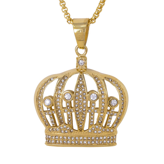 Large Crown Necklace with 3mm Round Box Chain 24" - SCP-3114**