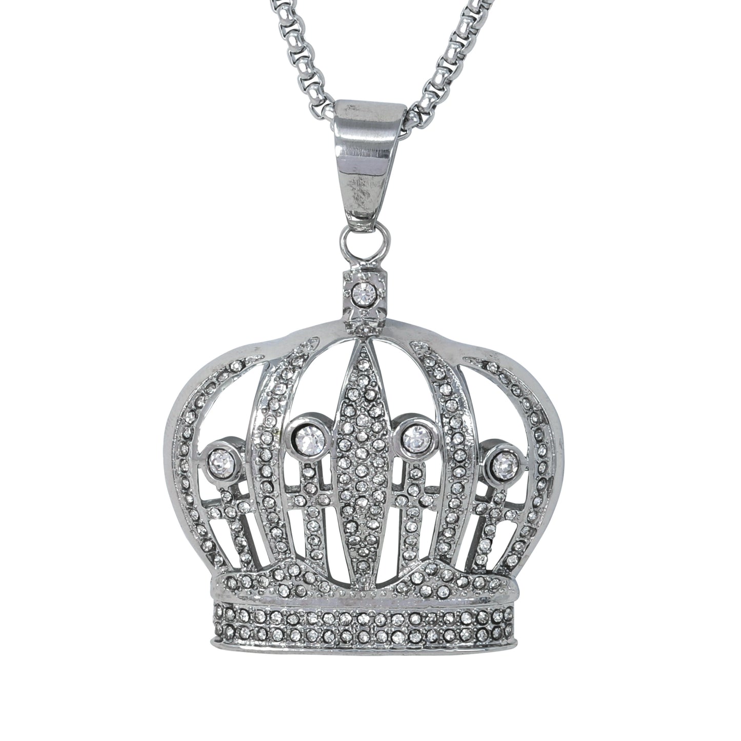 Large Crown Necklace with 3mm Round Box Chain 24" - SCP-3114**