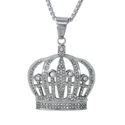 Large Crown Necklace with 3mm Round Box Chain 24" - SCP-3114**