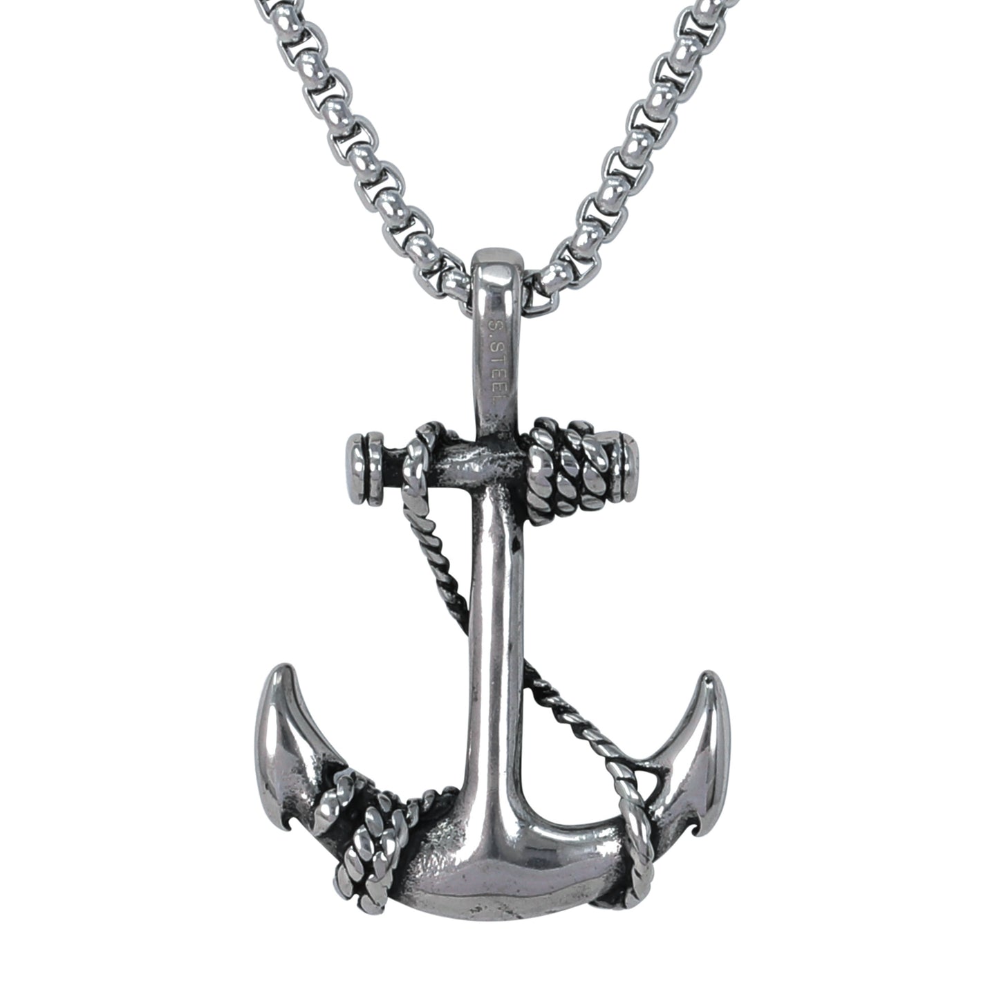 Large Anchor Necklace with 3mm Round Box Chain 24" - SCP-3115**