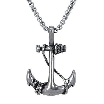 Large Anchor Necklace with 3mm Round Box Chain 24" - SCP-3115**
