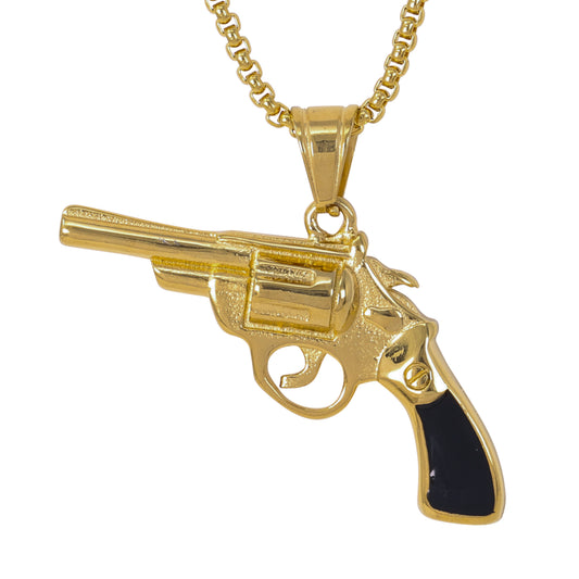 Large Gun Necklace with 3mm Round Box Chain 24" - SCP-3117**