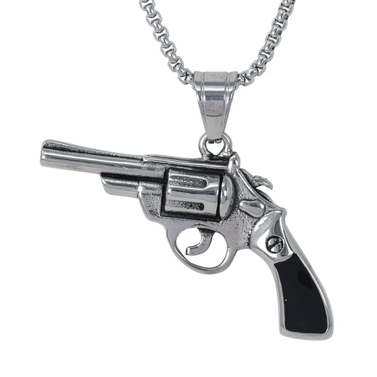 Large Gun Necklace with 3mm Round Box Chain 24" - SCP-3117**