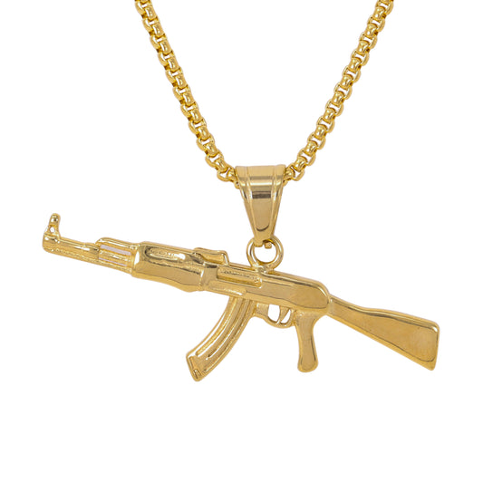 Large Gun Necklace with 3mm Round Box Chain 24" - SCP-3118