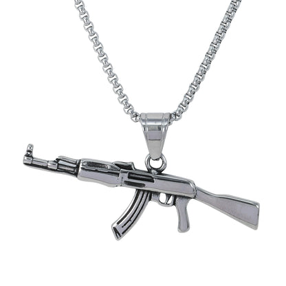 Large Gun Necklace with 3mm Round Box Chain 24" - SCP-3118