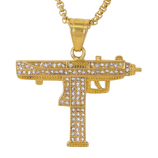Large Gun Necklace with 3mm Round Box Chain 24" - SCP-3119**