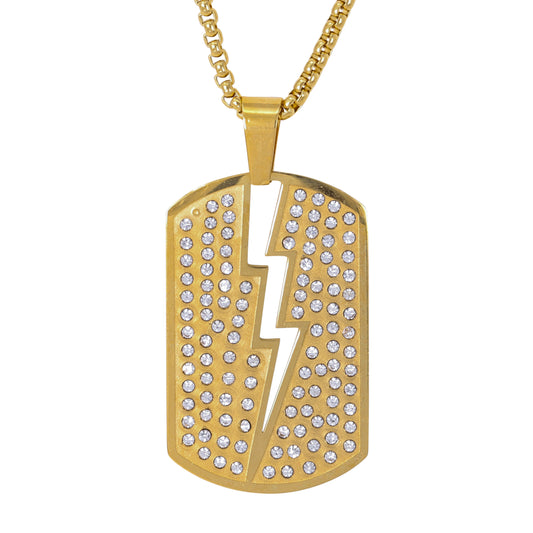 Large Iced Tag Necklace with 3mm Round Box Chain 24" - SCP-3121**