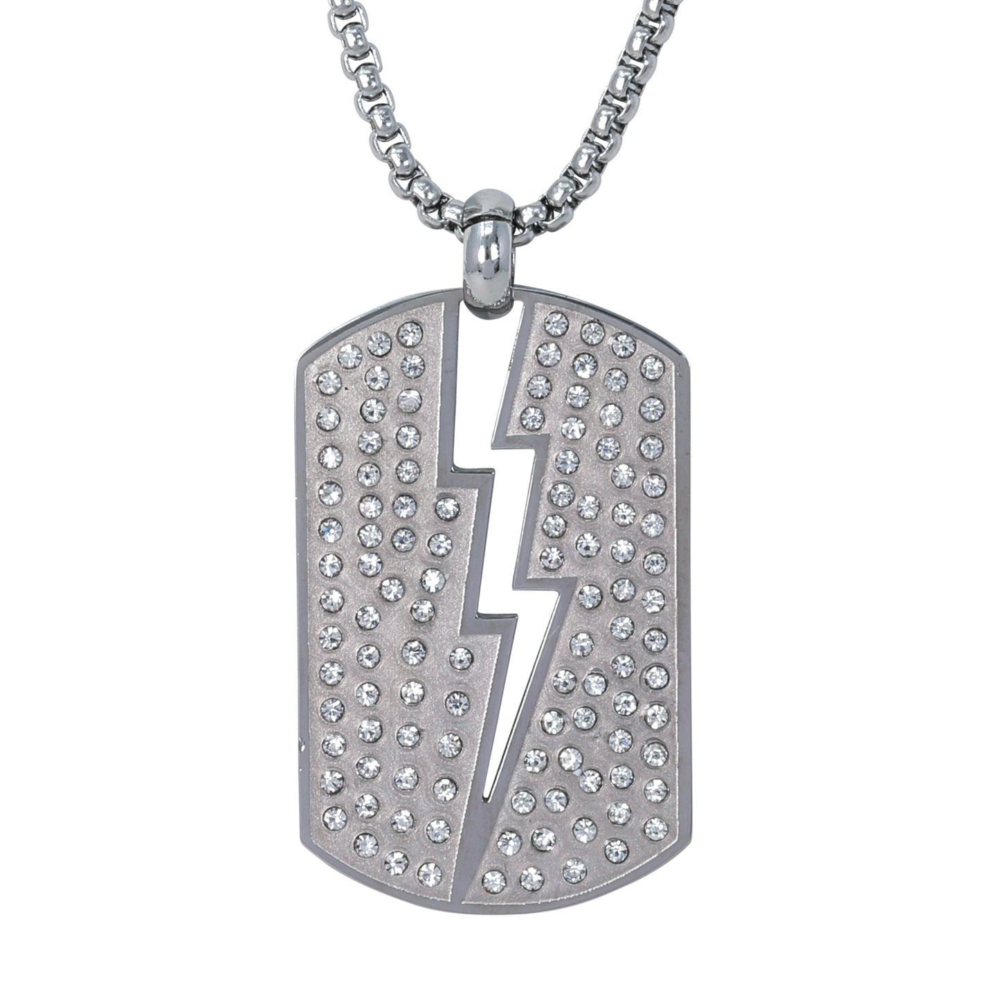 Large Iced Tag Necklace with 3mm Round Box Chain 24" - SCP-3121**
