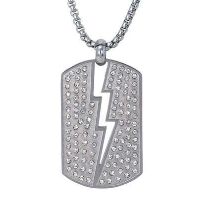 Large Iced Tag Necklace with 3mm Round Box Chain 24" - SCP-3121**