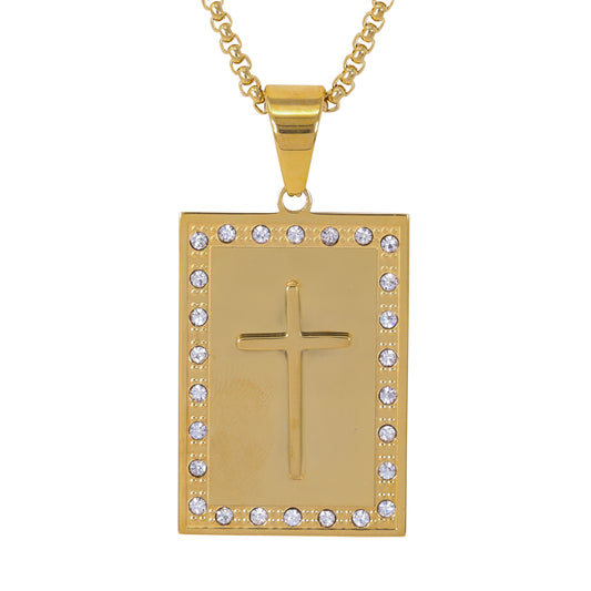Large Iced Cross Necklace with 3mm Round Box Chain 24" - SCP-3122**