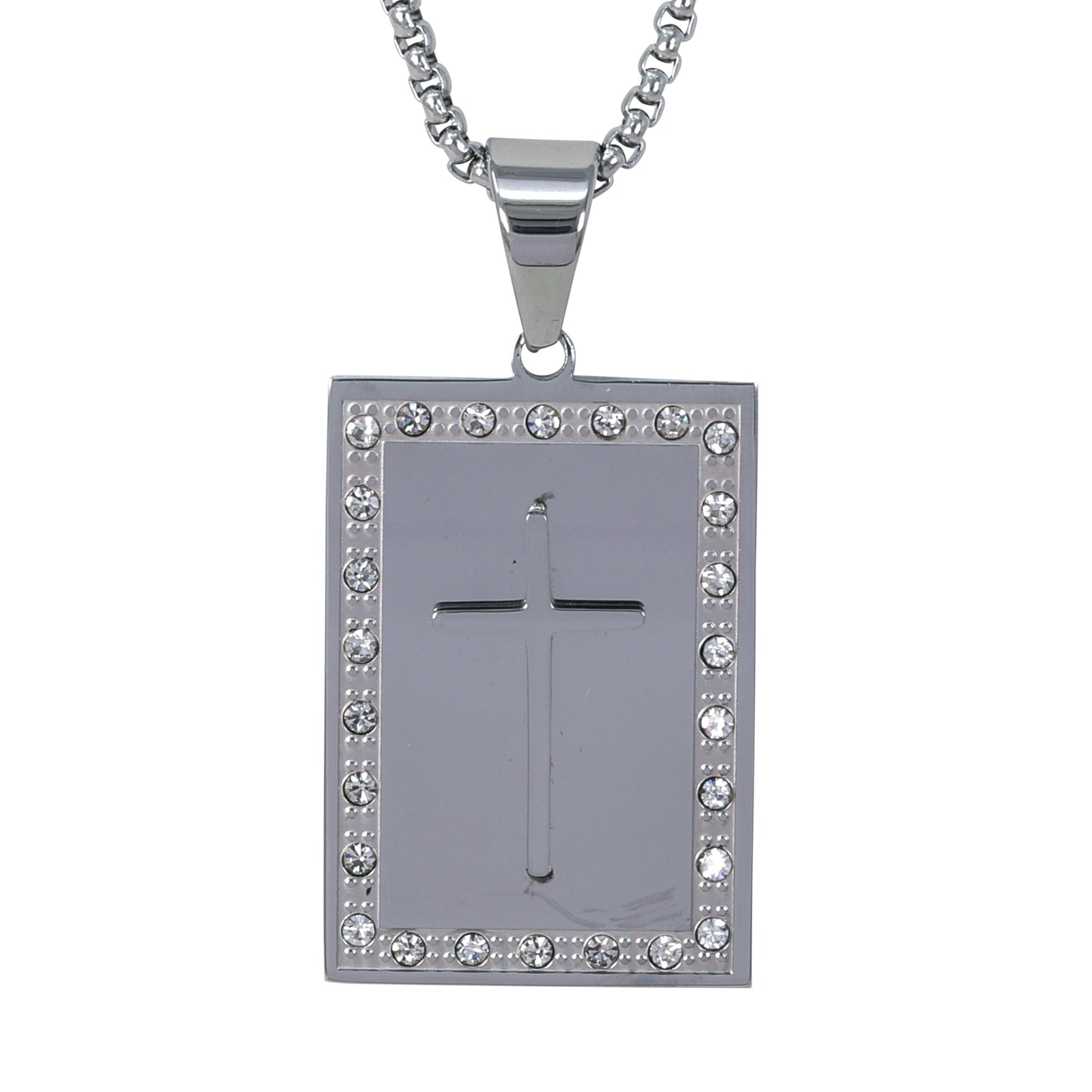 Large Iced Cross Necklace with 3mm Round Box Chain 24" - SCP-3122**