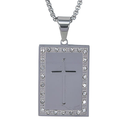 Large Iced Cross Necklace with 3mm Round Box Chain 24" - SCP-3122**