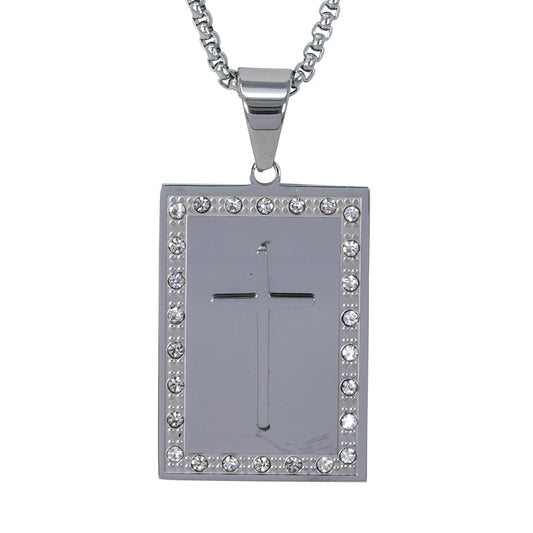 Large Iced Cross Necklace with 3mm Round Box Chain 24" - SCP-3122**