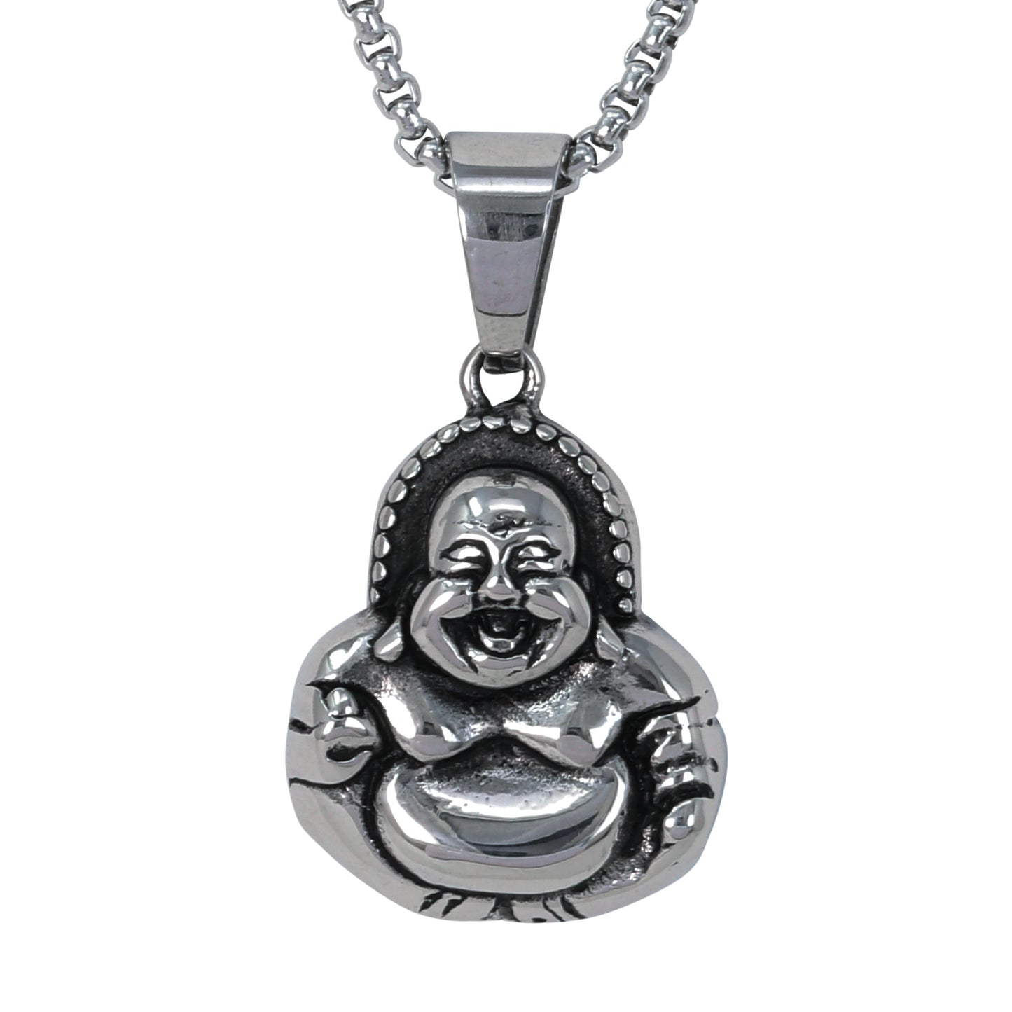 Large Buddha Necklace with 3mm Round Box Chain 24" - SCP-3123**
