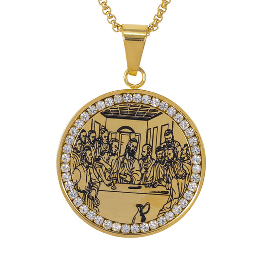 Large Last Supper Necklace with 3mm Round Box Chain 24" - SCP-3125**