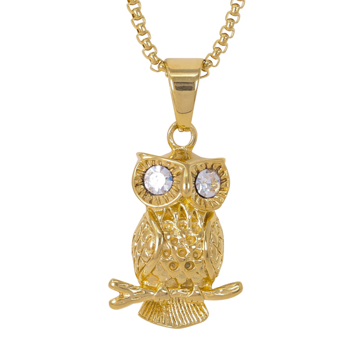 Large Owl Necklace with 3mm Round Box Chain 24" - SCP-3126**