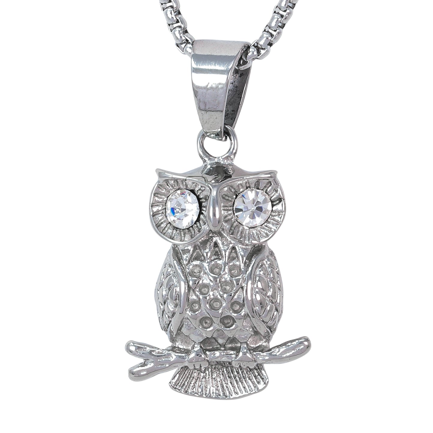 Large Owl Necklace with 3mm Round Box Chain 24" - SCP-3126**