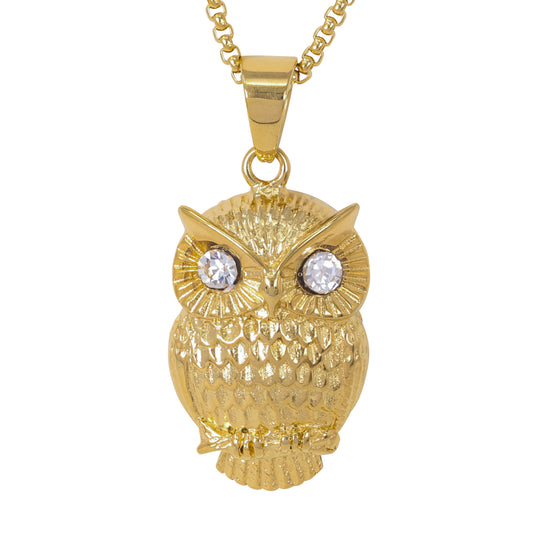 Large Owl Necklace with 3mm Round Box Chain 24" - SCP-3127**
