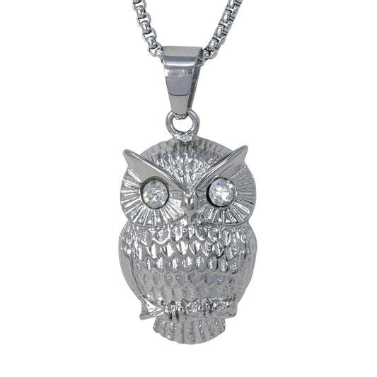 Large Owl Necklace with 3mm Round Box Chain 24" - SCP-3127**