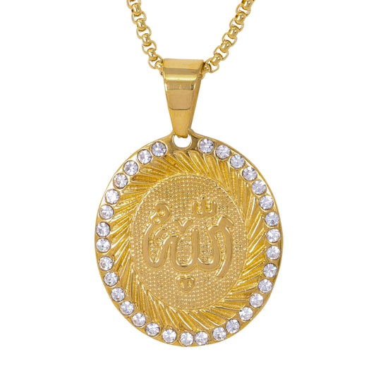 Large Islamic Necklace with 3mm Round Box Chain 24" - SCP-3128