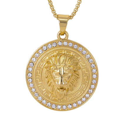 Large Lion Necklace with 3mm Round Box Chain 24" - SCP-3129