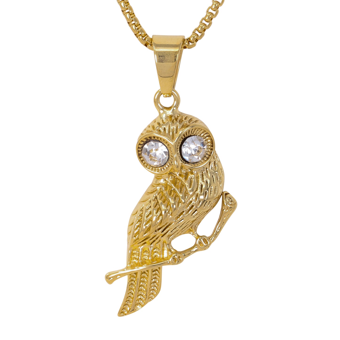Large Owl Necklace with 3mm Round Box Chain 24" - SCP-3131**