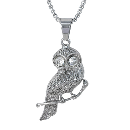 Large Owl Necklace with 3mm Round Box Chain 24" - SCP-3131**
