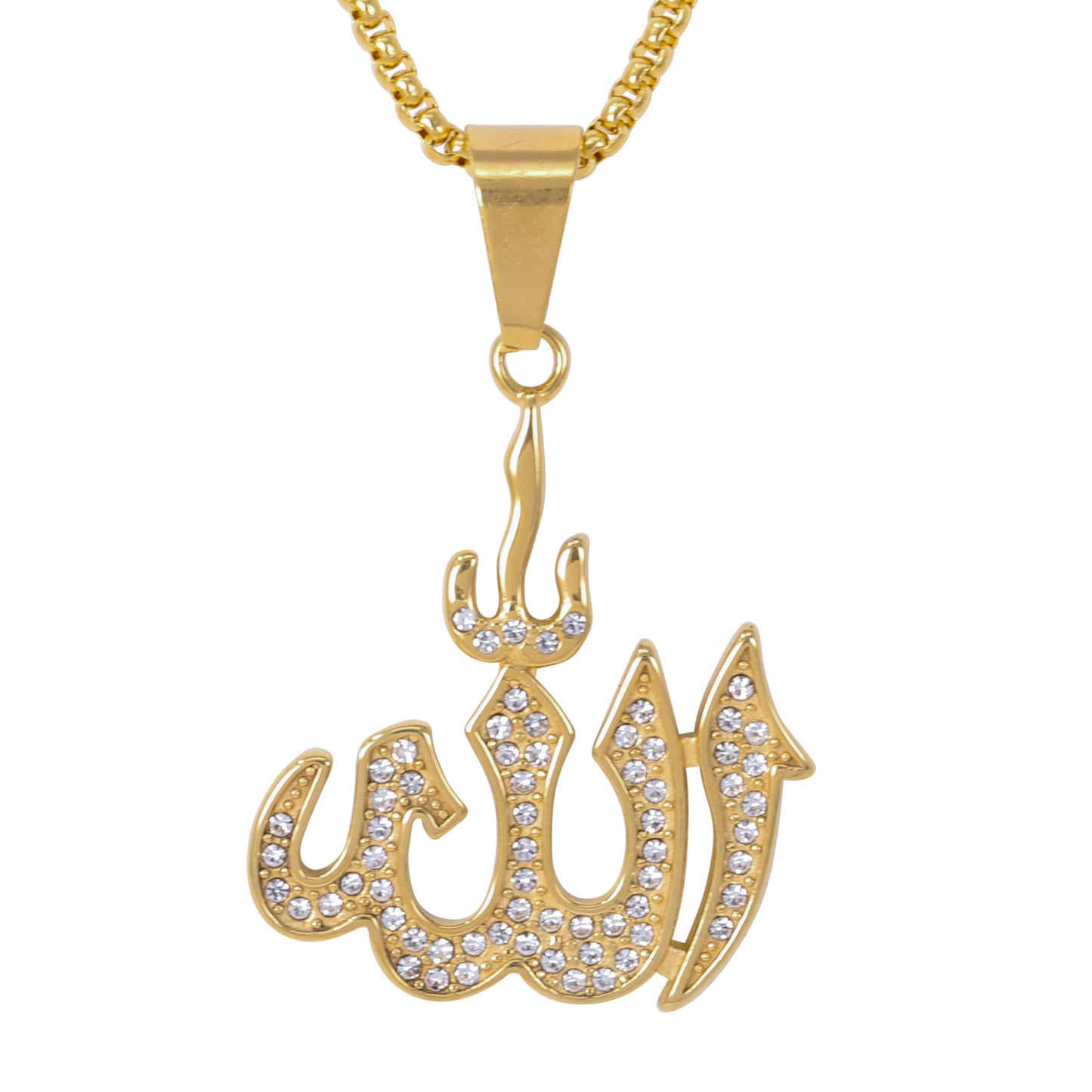 Large Islamic Necklace with 3mm Round Box Chain 24" - SCP-3137