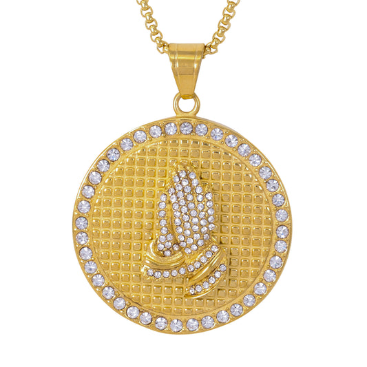 Large Praying Hands Necklace with 3mm Round Box Chain 24" - SCP-3139