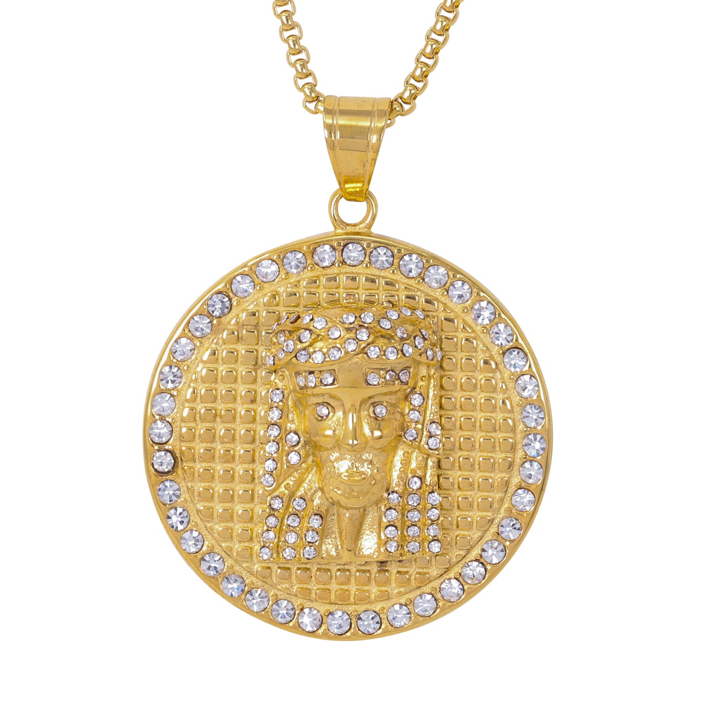 Large Jesus Necklace with 3mm Round Box Chain 24" - SCP-3140